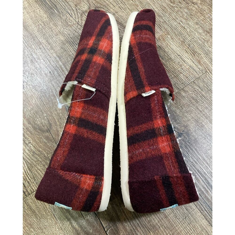 TOMS Belmont Red Plaid Slippers Flats Women Size 10 Casual Faux Shearling Wool - Picture 5 of 10